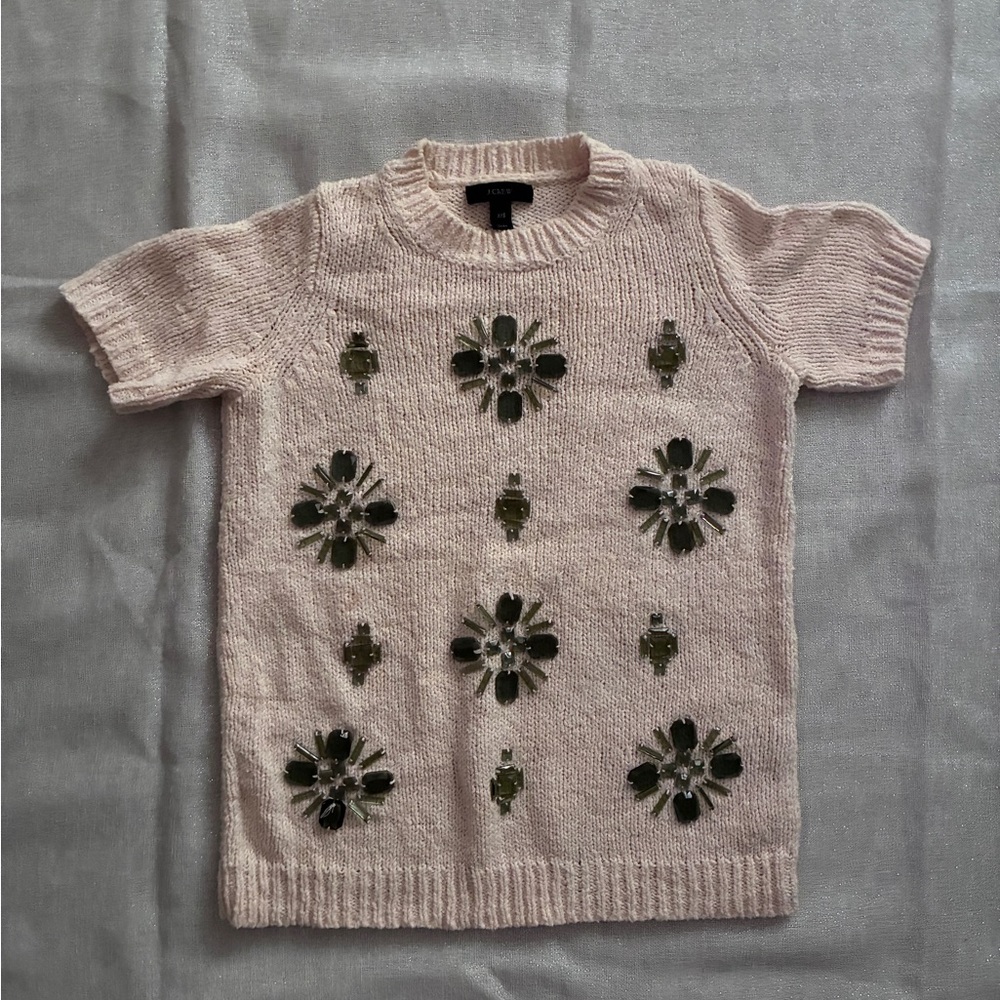 j crew embellished knitted short sleeve